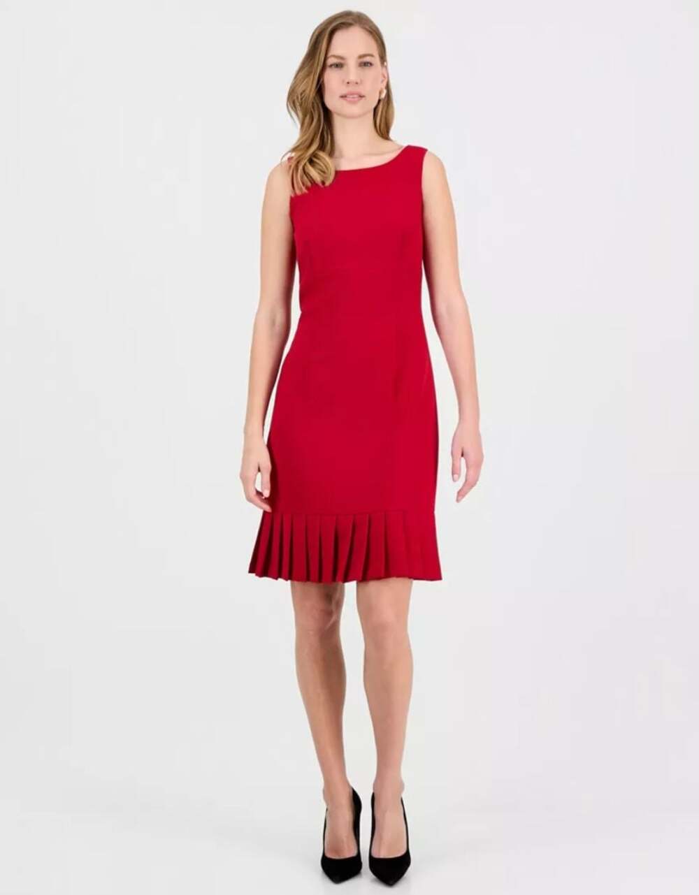 Kasper Petite Ruffle Hem Crepe Sheath Dress,Red,8P,NWT